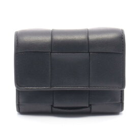 【ポイント5倍／〜4/10(金)23:59】ボッテガヴェネタ BOTTEGA VENETA イントレチャート 三つ折り財布 財布 レザー メンズ レディース ブラック系 750245 【中古】