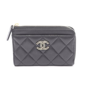 【ポイント5倍／〜4/10(金)23:59】シャネル CHANEL マトラッセ フラグメントケース コインケース 財布 ラムスキン（羊革） レディース ブラック系 【中古】