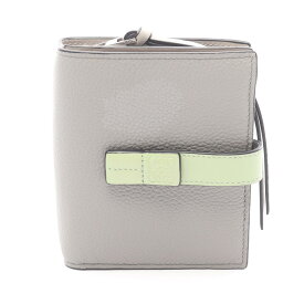 【ポイント5倍／〜4/10(金)23:59】ロエベ LOEWE アナグラム コンパクトジップウォレット 二つ折り財布 財布 レザー レディース グレー系 / グリーン系 0011293990 【中古】