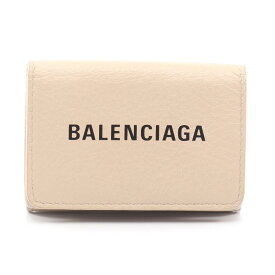 【ポイント5倍／〜4/10(金)23:59】バレンシアガ BALENCIAGA EVERYDAY MINI WALLET 三つ折り財布 財布 レザー レディース ベージュ系 594312 【中古】