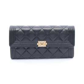 【ポイント5倍／〜4/10(金)23:59】シャネル CHANEL ボーイシャネル 二つ折り長財布 財布 カーフ（牛革） レディース ブラック系 A80286 【中古】
