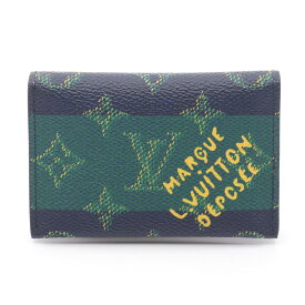 【ポイント5倍／〜4/10(金)23:59】ルイ・ヴィトン LOUIS VUITTON ポルト カルト スリム ブルーストライプ カードケース アクセサリー PVCコーティングキャンバス モノグラムヘリテージ メンズ ネイビー系 / グリーン系 M25796 【中古】