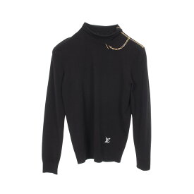 ルイ・ヴィトン LOUIS VUITTON チェーンディテール ショルダージップ ハイネック ニット 衣料品 トップス レーヨン ポリエステル レディース ブラック系 / ゴールド系 【中古】