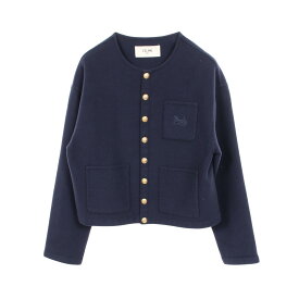 セリーヌ CELINE サルキー刺繍 ノーカラージャケット 衣料品 アウター カシミヤ レディース ネイビー系 2V41E6700 【中古】