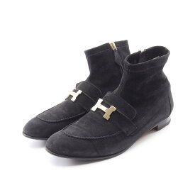 【SALE／5千円OFFクーポン】エルメス HERMES サントノーレ コンスタンス ショート ブーツ 靴 スウェード レディース ブラック系 【中古】