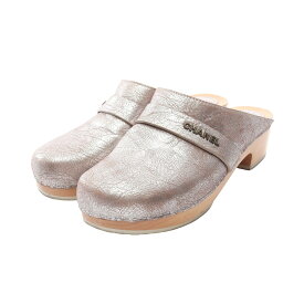 シャネル CHANEL サボ サンダル 靴 レザー レディース シルバー系 / ベージュ系 【中古】