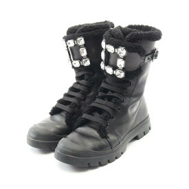 ロジェ ヴィヴィエ Roger Vivier ウォーキー ヴィヴ レザー レースアップ ブーツ 靴 レザー ムートン レディース ブラック系 【中古】