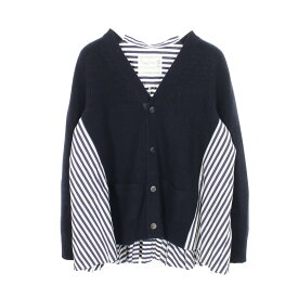 サカイ Sacai ストライプ プリーツ 切替 カーディガン 衣料品 トップス ウール コットン レディース ネイビー系 / ホワイト系 SCW-255 【中古】