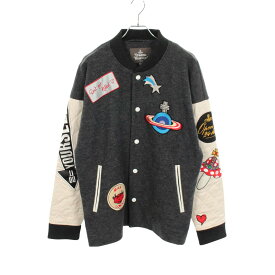 ヴィヴィアンウエストウッドマン Vivienne WestwoodMAN パッチ バーシティジャケット 切替 スタジャン 衣料品 アウター ウール ナイロン コットン メンズ グレー系 / ベージュ系 / マルチカラー 【中古】