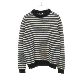 サンローランパリ SAINT LAURENT PARIS ボーダー クルーネック ニット 衣料品 トップス モヘヤ メンズ ブラック系 / ホワイト系 609818 【中古】