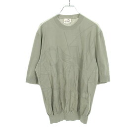 エルメス HERMES Selles en Fragments 半袖 ニット 衣料品 トップス コットン メンズ グリーン系 【中古】