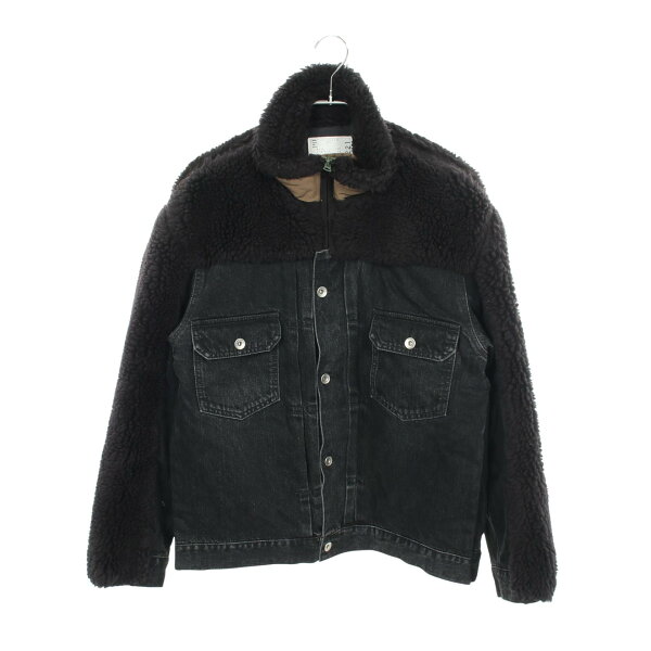 Sacai Faux Shearling Denim Blouson (with boa trim)Clothing Outerwear Men's wool sweater, black. [Used]