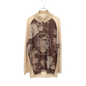 《30%OFFクーポン対象 6/4 20時〜6/11 9:59》エルメス HERMES ツイルレーヌ エクスリブリス 切替 タートルネック ニット 衣料品 トップス シルク カシミヤ シルク レディース ベージュ系 / ブラウン系 【中古】