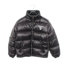 プラダ PRADA ロゴプリント フード付き ダウンジャケット 衣料品 アウター ポリアミド メンズ ブラック系 SGC089 【中古】