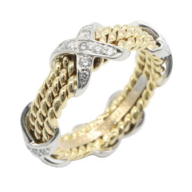 ≪10%OFFクーポン 7/19 20時〜7/26 9:59≫ティファニー TIFFANY＆CO 3ロウ ダイヤ Xリング リング・指輪 ジュエリー Pt950プラチナ K18（イエローゴールド） ダイヤモンド レディース シルバー系 / ゴールド系 / クリア系 【中古】