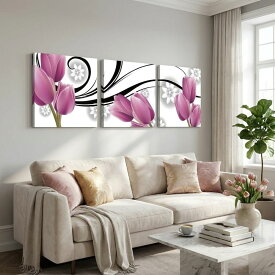 絵画 アートパネル インテリア おしゃれ 壁掛け 北欧 葉 花 春 植物 自然 軽量 風水 玄関 寝室 部屋 チューリップ ピンク リビング トイレ アート モダン ホテル 病院 学校 店舗 開店 プレゼント 額不要 金具付き 留め具付き 取り付け簡単 3枚セット