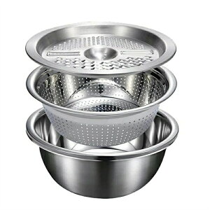 ステンレス鋼 野菜カッター 水切り 米とぎ ザル 千切り スライサー 野菜カッター 直接加熱可能 野菜 果物洗い ボウル おろし金セット キッチンスライサー 野菜調理器セット 初心者