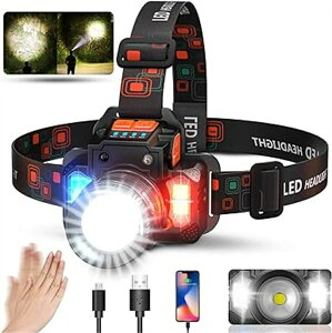 LEDヘッドライト 充電式 高輝度 ヘッドランプ 3000ルーメン6点灯モード 明るい 強力 COBデュアル光源頭ライト人感センサー機能付き可 ズーマー 防水き 90度調整故障修理/登山/夜釣り/キャンプ/