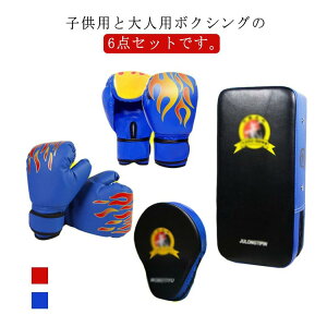 6点セット ボクシング 空手 ミット テコンドー ボクサー 武術 練習用 親子 グローブ ミット 子供用 大人用 ボクシンググローブ パンチングミット キックパッド キックミット キックボクシン