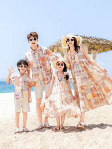 Tシャツ カットソー ワンピース Vネック 親子コーデ ペアルックス 半袖 花柄 親子お揃い 親子ペア 家族お揃い リゾート 夏 海 メンズ レディース 男の子 女の子 旅行 親子服 海辺 ミドルワン