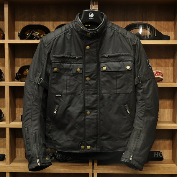 MERLIN マーリン 防寒最強 ワックスコットンジャケット "Barton II Waxed Cotton Jacket" 【ブラック】バイク用 ショート丈 ライダース 防水 透湿 肩肘D3Oプロテクター 着脱式ライナー オイルドジャケット 【返品/交換無料】正規総代理店 MikeRide 送料無料