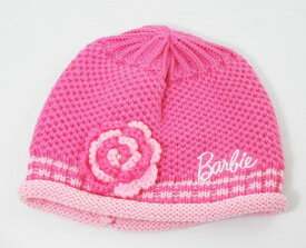 ◎【Barbie/バービー】ニット帽『コサージュ付き/ピンク（濃い）』キッズ・ジュニア・帽子・女の子　冬服　冬物