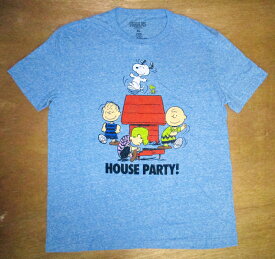 〇【 スヌーピー snoopy 】『 HOUSE PARTY! XLサイズ （ 杢RB ） 』大人 Tシャツピーナッツ peanuts アメキャラ キャラクターTシャツ ネイビー アメT アメ雑 アメリカ直輸入 アメリア雑貨 ウッドストック チャーリーブラウン