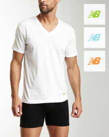 ◎わけあり【 ニューバランス new balance 】『 Vネック Tシャツ 3pack ホワイト（OR/GR/LBL） 』 ※レターパックでお送りできるのは1個のみです。2個以上だと宅急便になります。※Mens メンズ 肌着 インナー NB 綿 白シャツ 半袖 セット パックTシャツ