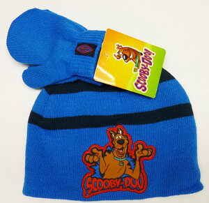 ◎【スクービー・ドゥー(SCOOBY DOO !)】 キッズ ニット帽 &手袋SET(ブルー)ビーニー・ニットキャップ・ハンナバーベラ・レトロ・かわいい・ファンシー・犬 冬服 冬物