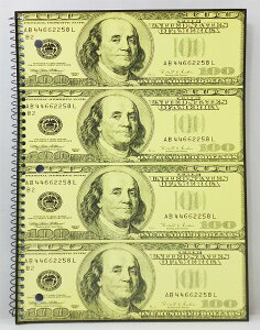 ◎【100ドル札(100$)】 リング ノート(Lサイズ) 「4段」アメリカン雑貨・アメリカ雑貨・アメ雑