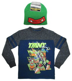 〇【 タートルズ TEENAGE MUTANT NINGA TURTLES 】『 TMNT キャラクター4人 Mサイズ 』ジュニア ロングTシャツ ニット帽セット アメコミ アメキャラ ラファエロ レオナルド ドナテロ ミケランジェロ　冬服　冬物