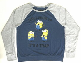 【 ミニオン MINION 】『 don't give up it's a trap XXL（ 19 ）( BL / GY ） 』 ロングTシャツ ミニオンズ ラグラン 長袖 怪盗グルーのミニオン危機一髪 怪盗グルーのミニオン大脱走 イルミネーション