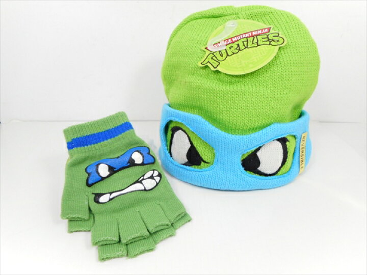 楽天市場 ミュータント ニンジャ タートルズ ニット帽子 手袋セット レオナルドtmnt 忍者タートルズ かわいい キッズ 大人 アニメ アメコミ キャラクター プレゼント アパレル 衣類 防寒具 コスプレ ファンシー 亀 ミトン ニコロデオン アメリカ雑貨 マイクの