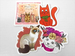 ◎【 4枚セット500円 】『 バラエティステッカー ねこ 』シール セット おもしろ 雑貨 アメリカ雑貨 文房具 こども 子供 おもちゃ