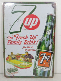 ◎【セブンアップ/7up】『 7up The "Fresh Up" Family Drink! 広告看板柄 / ブリキ看板 プレート 』ティンパネル 看板 インテリア ブリキプレート セブンアップ ドリンク 炭酸飲料 看板 アメリカ雑貨 アメ雑 雑貨