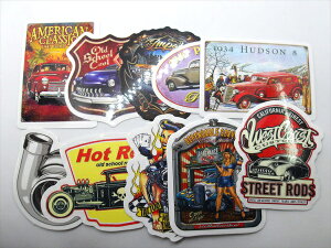 ◎【ステッカー/sticker】『 モーターサイクル、車、広告柄 / 10枚セット B 』シール ステッカー インテリア デコレーション プレゼント 雑貨 車 ホットロッド カーパーツ ポスター ファッショ