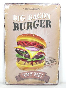 ���y�u���L�Ŕ�/tin plate�z�w BIG BACON BURGER �Ŕ� / �u���L�v���[�g �x�e�B���p�l�� �Ŕ� �C���e���A �r���e�[�W�� �Ŕ� �L�� �H�ו��n �n���o�[�K�[ �o�[�K�[ �f�B�X�v���C �A�����J�G�� �A��