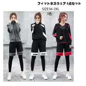 フィットネスウェア 5点セット ランニングウェア 吸汗速乾スポーツウェア レディース 上下セット ヨガ ジム トップス ショーツ レギンス スポーツブラ送料無料