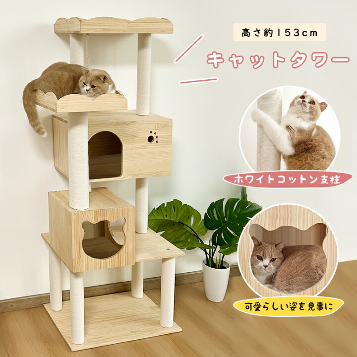 楽天市場 キャットタワー 据え置き 天然木製 木登りタワー 猫タワー 爪とぎ 麻紐 おしゃれ 可愛い 人気 隠れ家付 安定 多頭飼い 大型猫 シニア ネコ タワー ポール キャットツリー 猫の部屋 運動不足解消 猫 おもちゃ 遊具 遊び場 猫爪とぎ 洗える Miki Tomo