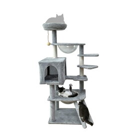 【P3倍！2000円OFF⇒7950】＼楽天1位・9冠達成／キャットタワー 木製 宇宙船 短足猫 滑り止め 太った猫 シニア猫 子猫 布製 大型 据え置き 多頭飼い 高さ131cm 爪とぎ 階段 ホワイトコットン 麻 運動不足解消