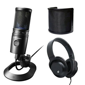 �s�݌ɂ��� ���[�\�t audio-technica �I�[�f�B�I�e�N�j�J USB �}�C�N���z�� AT2020USB-X + KHP001 �w�b�h�z�� + �|�b�v�K�[�h �Z�b�g