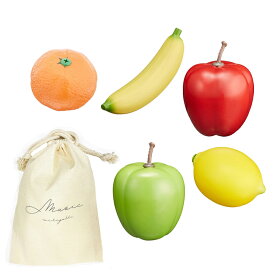 PLAY WOOD マラカス フルーツ シェーカー 5点 【オリジナル収納巾着セット】 赤りんご 青りんご レモン みかん バナナ