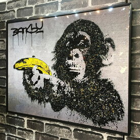 未使用アウトレット 送料無料 新品 プレゼント 額付 新築祝 アートパネル パロディー Banksy チンパンジー バナナ 水晶 クリスタル インテリア リビング 玄関 壁飾り 壁 80×60 キラキラ　　　ミキインテリア