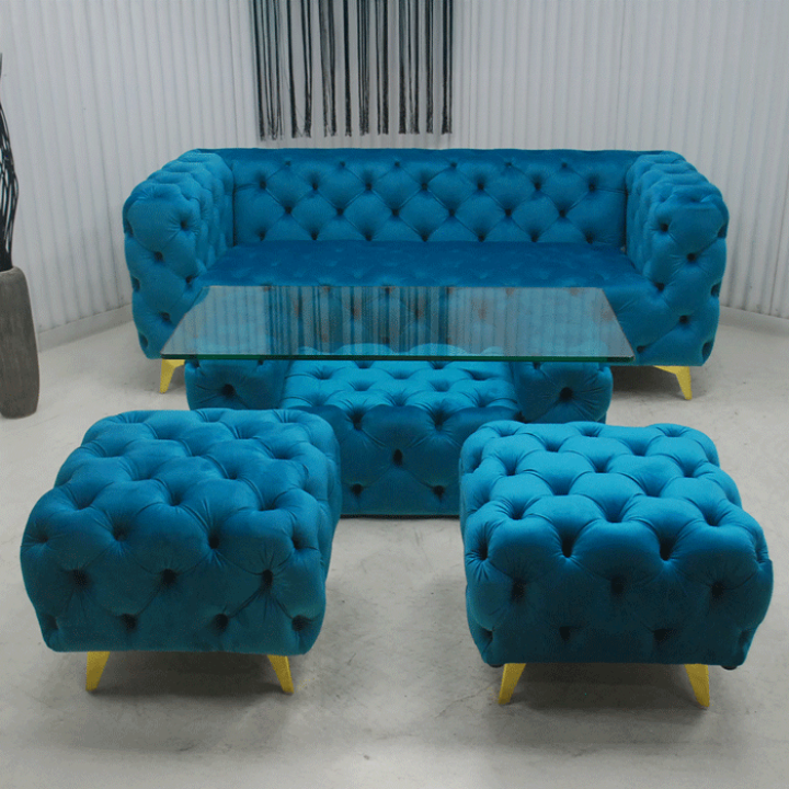 ターコイズブルー色のソファー、オットマン付き ターコイズブルー色のソファー、オットマン付き 【公式通販】