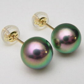 Pt900/K18/K14WGアコヤ真珠ピアス(ピーコックグリーン) (SVイヤリング、チャーム)【7.5mm-8mm】【花珠級】 ewm-5805 【送料無料】(あこや本真珠 アコヤ本真珠 あこや真珠　黒真珠 和珠 パールピアス 本真珠 パール 直結 18金 プラチナ 花珠真珠級の照り ) 【楽ギフ_包装】