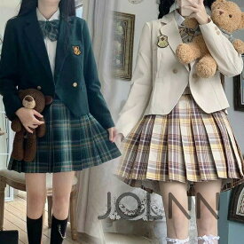 女子高生 制服 5点セット 学生服 JK制服 ジャケット+長袖シャツ＋スカート+蝶結び+バッジ コスプレ レディース 高校制服 セーラー服 JK チェック 学生 cos 卒業式スーツ コスチューム 学園祭 発表会 仮装 ファッション