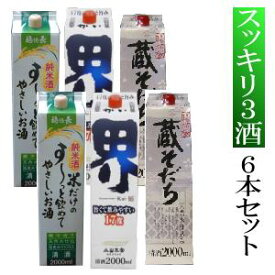 日本酒飲み比べセット 「純米酒・ 界17度・蔵そだち」激安 3種セット 2L×6本