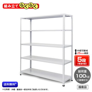 【送料無料】 業務用スチールラック 組立簡単タイプ 耐荷重:1段100kg 【高さ2100 x 横幅1200 x 奥行600 x 棚板5枚(有効段数4段)】