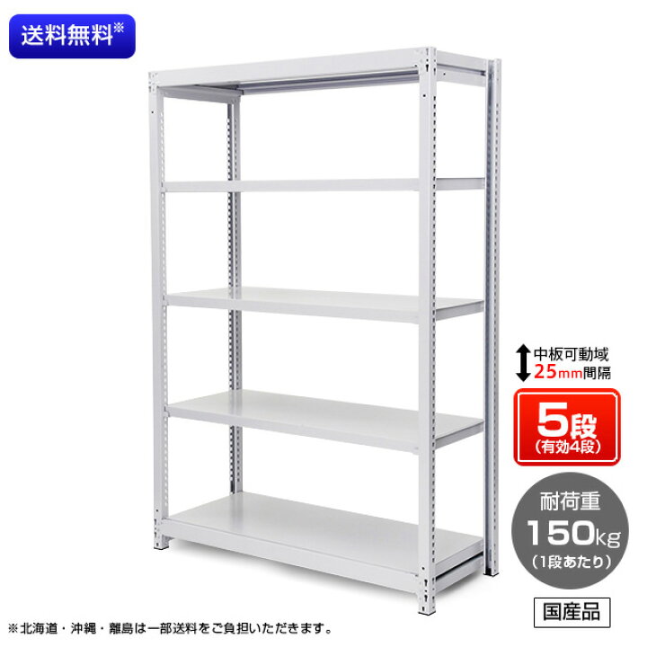楽天市場】【送料無料】 業務用スチールラック ボルトレス・単体型 オープン型 耐荷重:1段150kg【高さ1800 x 横幅900 x 奥行450 x 棚板5枚(有効段数4段)】 : 棚・ラックの専門店 ミクニヤ