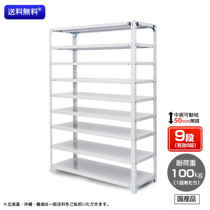 楽天市場】【送料無料】 業務用スチールラック 耐荷重:1段100kg 【高さ1500 x 横幅875 x 奥行450 x 棚板9枚(有効段数8段)】 : 棚・ラックの専門店 ミクニヤ